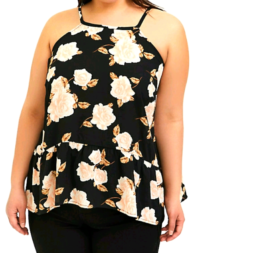 Torrid Black Floral Georgette Drop Waist Cami Top 4X